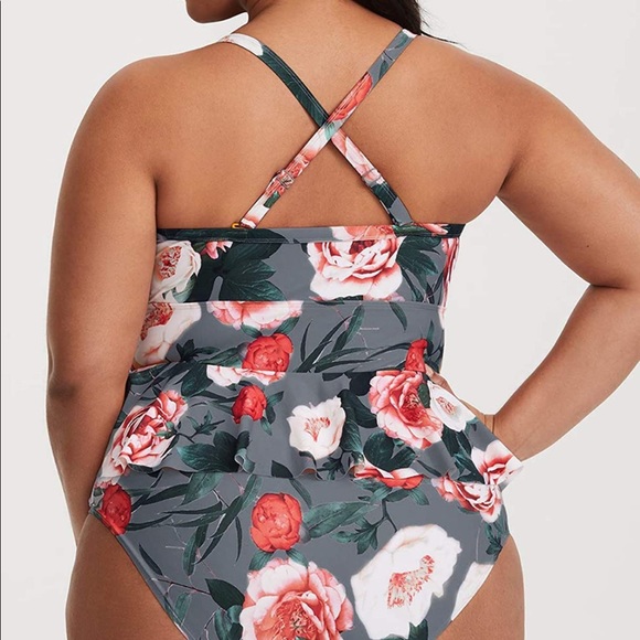 NWOT 2 Piece Plus Size High Waisted Peplum Floral Tankini - Picture 4 of 5